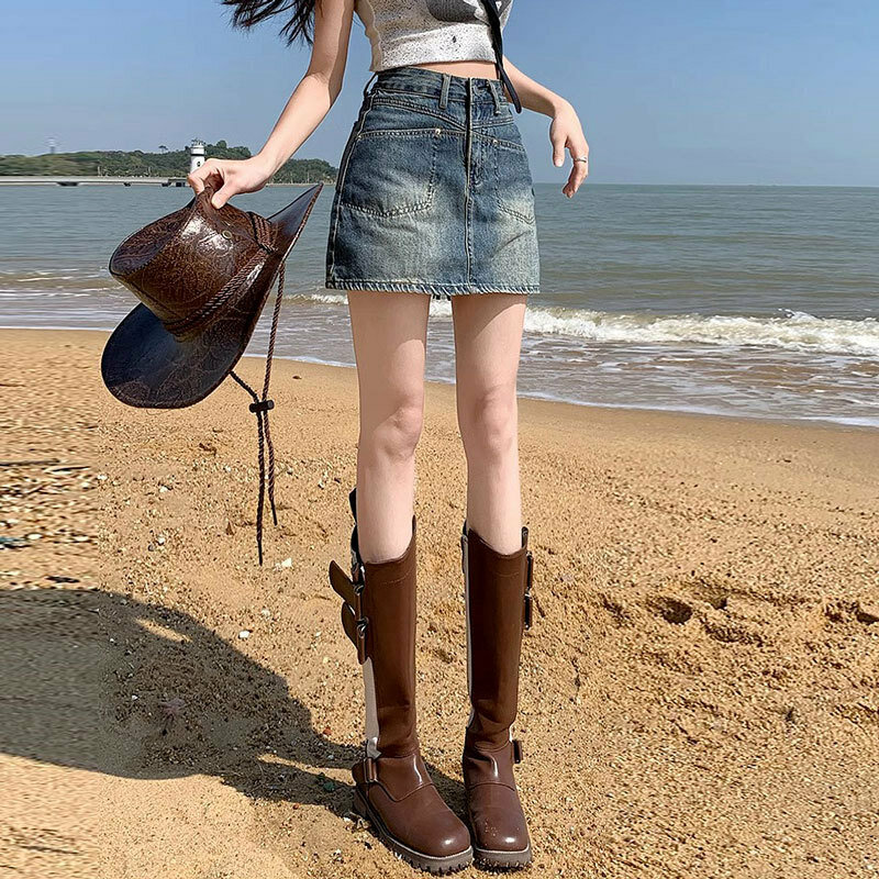 Джинсовая короткая юбка Nighpha в стиле ретро для женщин, летняя мини-юбка трапециевидной формы в Корейском стиле