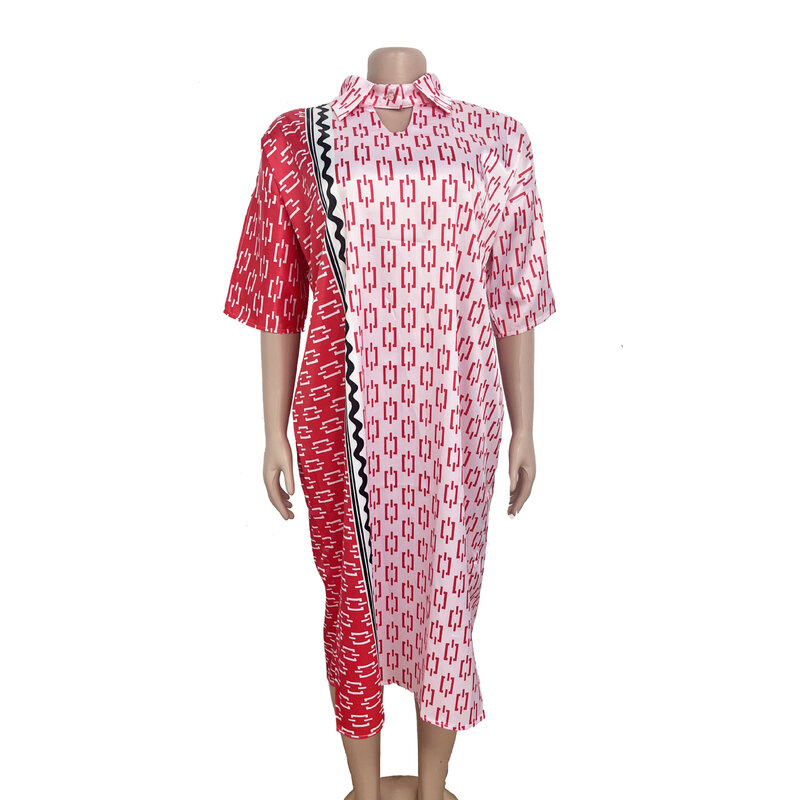 2023 아프리카 어머니 드레스 캐주얼 여성 디지털 프린트 롱 셔츠 드레스, 여성 3103 #