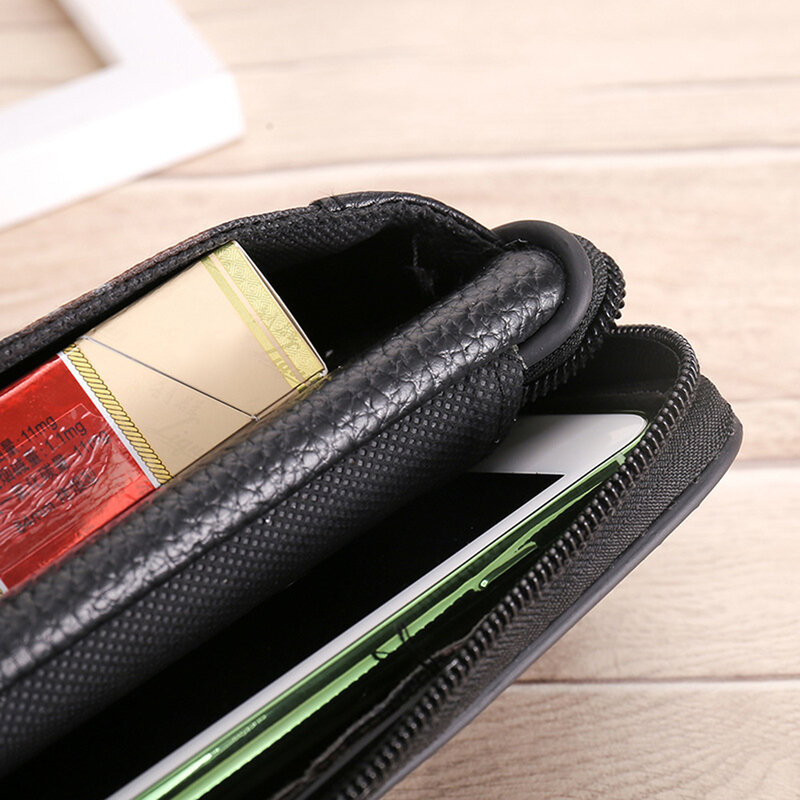 男性用単色PUレザージッパーウエストバッグ,男性用財布,カードホルダー,電話バッグ,ベルト,bumバッグ,財布,カジュアル,小