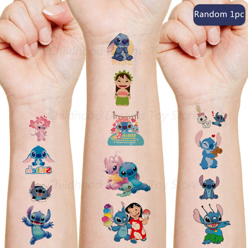 Pegatinas de tatuaje de Disney Stitch para niños, tatuajes falsos temporales, pasta en la cara, brazo, pierna, fiesta, juguete de regalo de cumpleaños