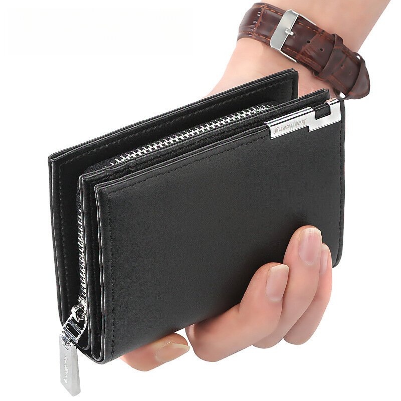 Homens carteira PU couro moda casual órgão titular do cartão homens bolsa zipper masculino fold carteiras