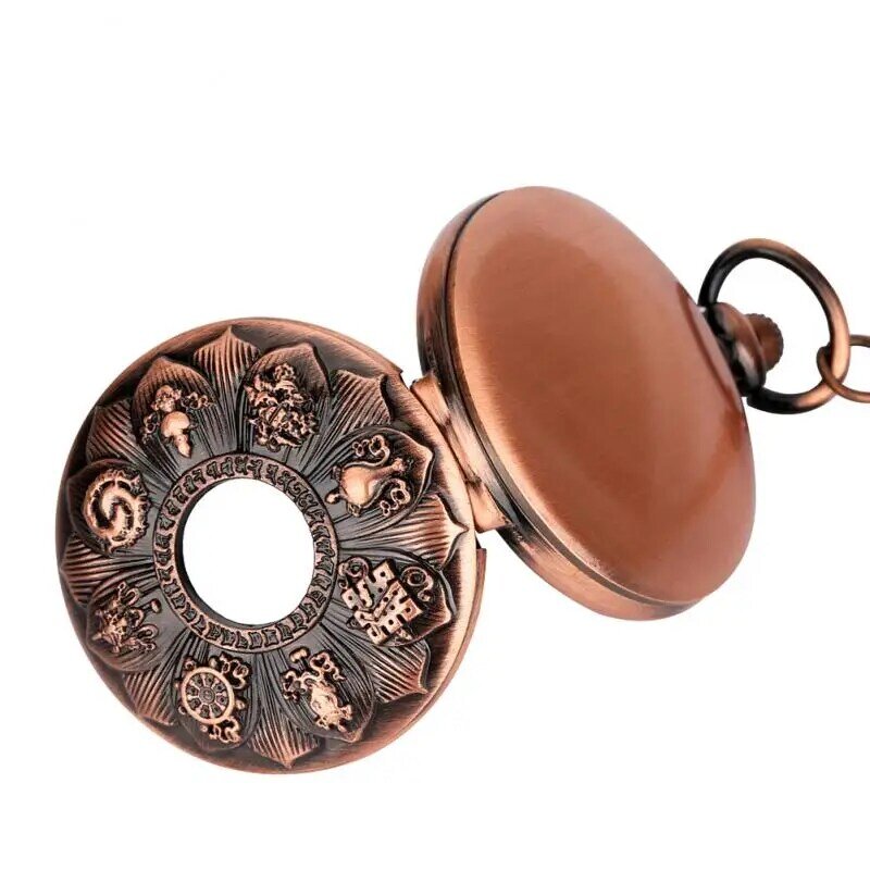 Vintage ouro rosa steampunk oco florescendo lótus padrão relógio de bolso de quartzo colar pingente de corrente relógio antigo para homens