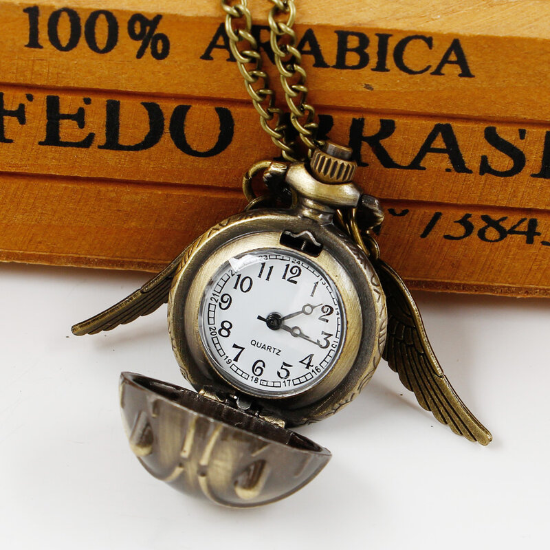 Reloj de bolsillo con colgante de bola de bronce, collar de cuarzo, reloj de bolsillo Fob encantador, regalos para niños, venta al por mayor