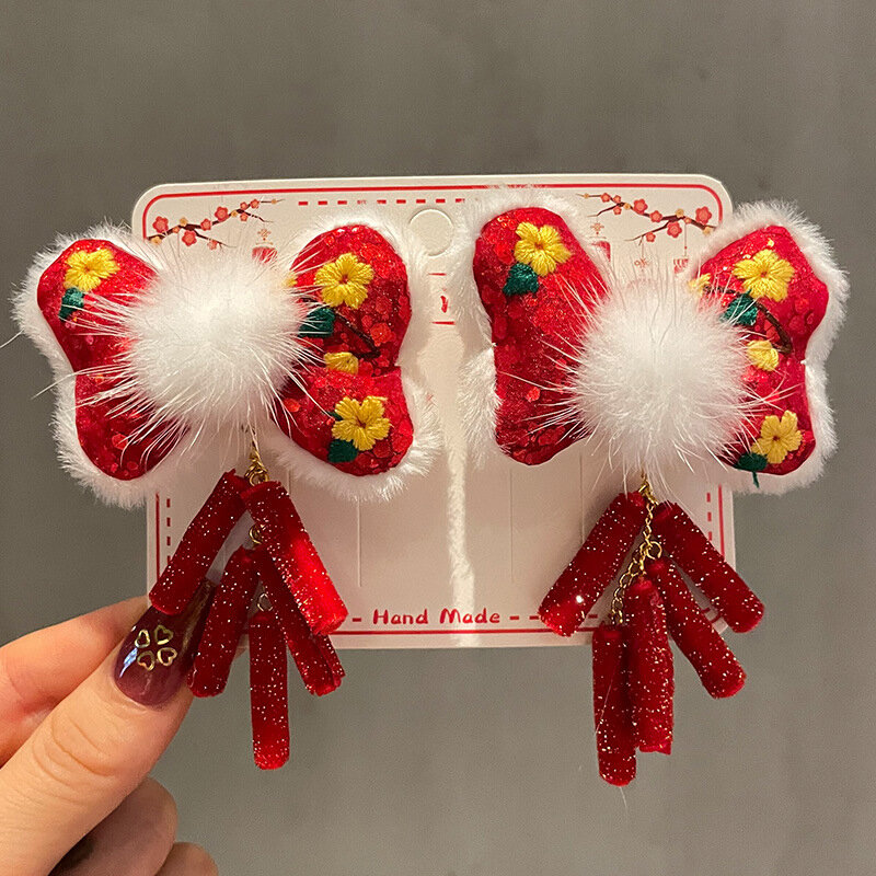 2Pcs/Set Children Cute Chinese Pendant Ornament Hair Clips Girls Lovely Sweet Barrettes Hairpins Kids Hair Accessories