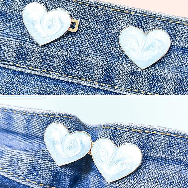 Metal Heart Buttons Snap Fastener Pants Pin Detachable Clip Waist Tightening Clothing for Jeans Perfect Fit Reduce Waist