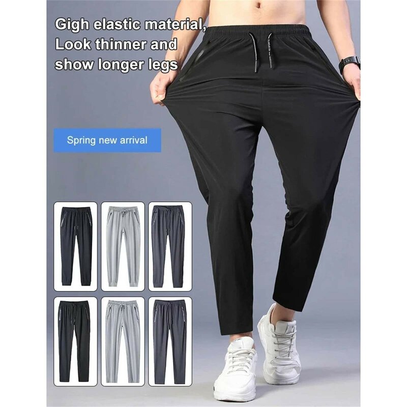 2024 Summer Men's Trousers Thin Fashion Slim Ninety Points Pants for Male Leisure Small Feet Trouser With Zipper Pockets