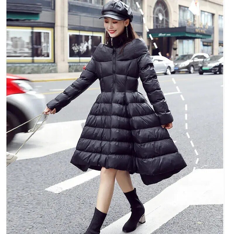 Jaket bantalan katun untuk wanita, jaket mantel hangat gaya panjang Medium ramping dan menerima pakaian luar mewah ringan pinggang 2023