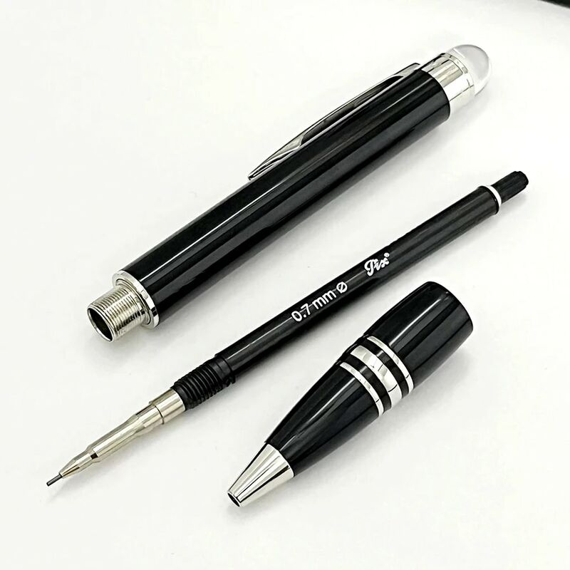 PPS Classic Monte 163 lápiz mecánico de resina negra, adorno plateado/dorado, MB de lujo, papelería de oficina con recarga de plomo adicional