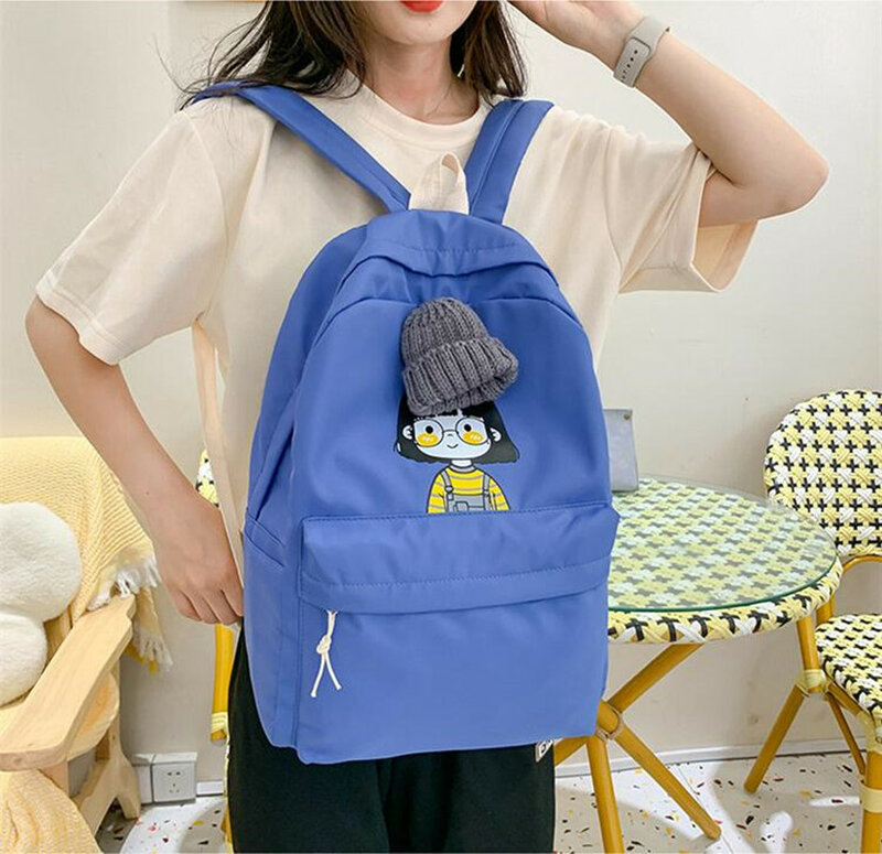 Moda alça de ombro saco de escola estudante saco de escola das crianças doce e bonito leve cor sólida mochila casual