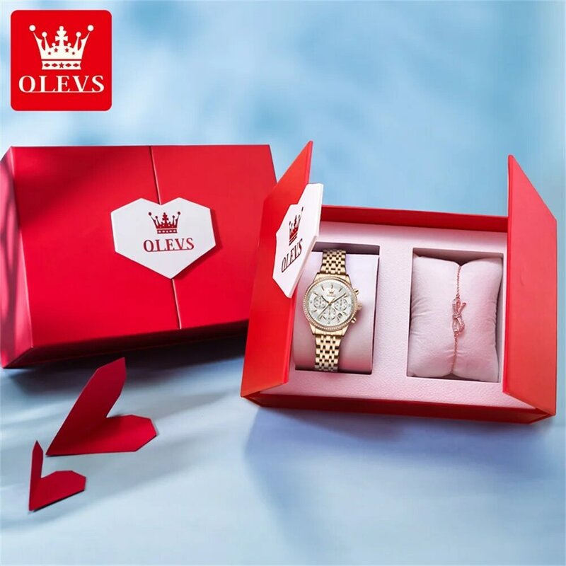 Montre-bracelet de luxe en acier inoxydable pour femme, coffret cadeau, chronographe, date, eau, chaussure, quartz, 30m