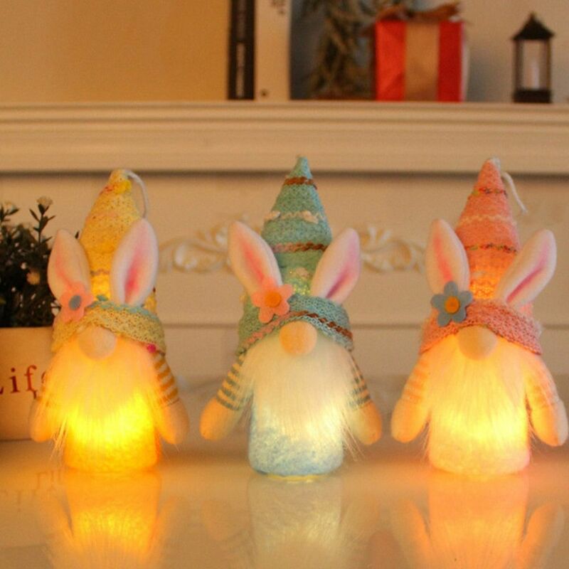 Rudolph Easter Glowing Gnome Doll Cute Handmade Luminous Easter Faceless Gnome Soft LED Bunny Ears Faceless Doll Kids Gifts