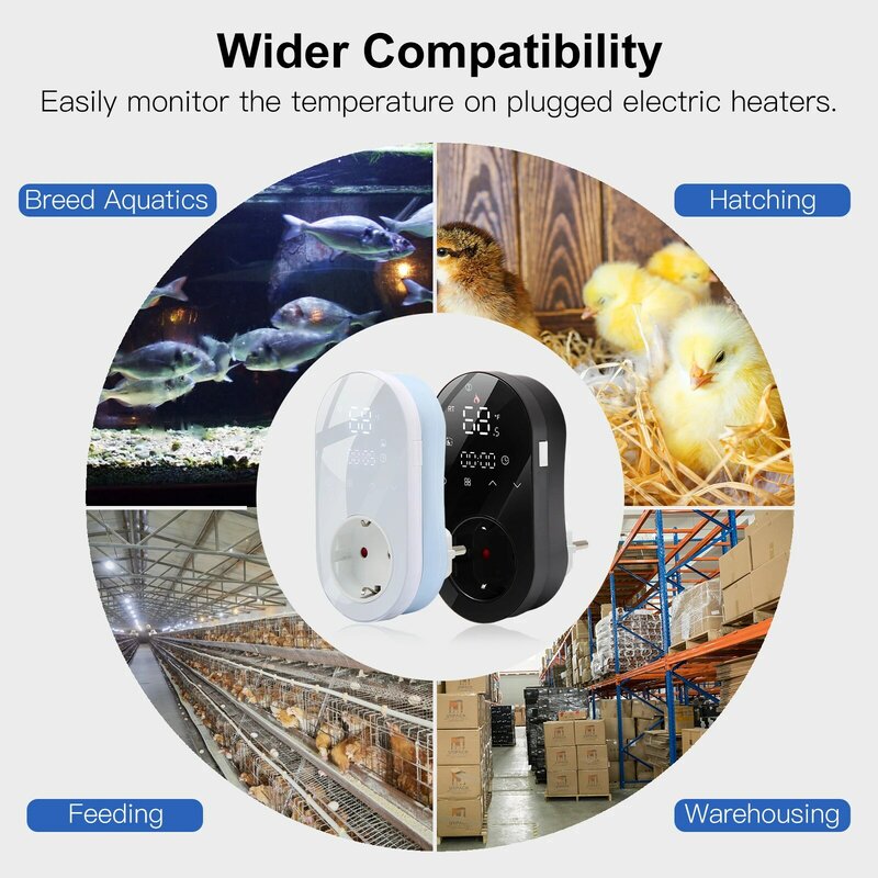 MOES Smart WiFi LED Thermostat Plug Outlet ความร้อนและ Cooling Mode16A รีโมทแอปควบคุมใช้งานร่วมกับ Alexa Google Home