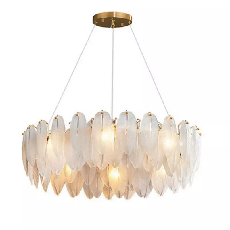 Nordic Glass Feather Chandeliers Luxury Gold LED Chandelier Round Ring Living Dining Lamp Indoor Pendant Lighting Fixture