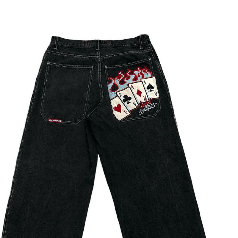 Hiphop Pokerpatroon Baggy Jeans Jnco Jeans Y 2K Heren Harajuku Zwarte Broek Nieuwe Gotische Hoge Taille Wijde Pijpen Streetwear