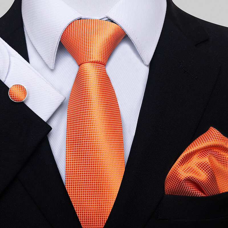 Conjunto de gemelos hechos a mano para hombre, corbata de seda, corbata naranja, accesorios de camisa de Cachemira, día del amante, marca de moda