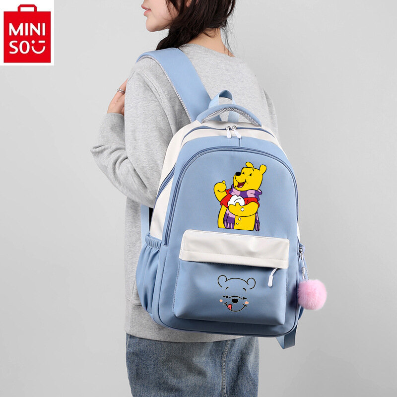 MINISO Disney Winnie Bear Candy Color School Bag Student High Quality Nylon Large Capacity Adjustable Shoulder Strap Backpack