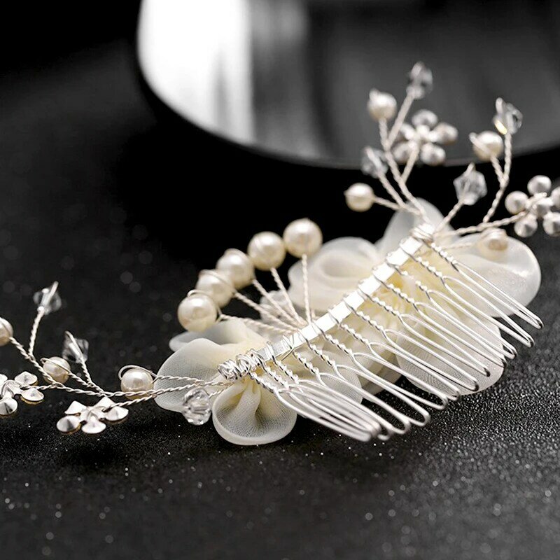 2024 bunga sifon berlian imitasi sisir rambut untuk wanita hiasan kepala pengantin pin rambut pesta pernikahan alat peraga foto aksesoris rambut