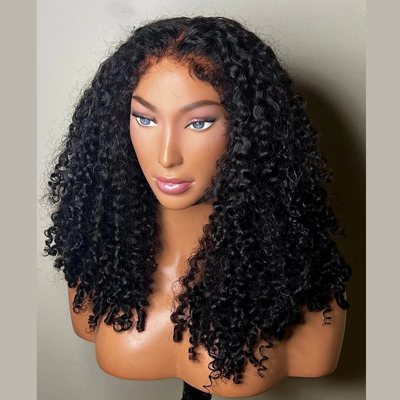 Glueless Curly Lace Front Wig para mulheres negras, cabelo de bebê Kinky, pré-arrancado, resistente ao calor, 180 Densidade, 26 in
