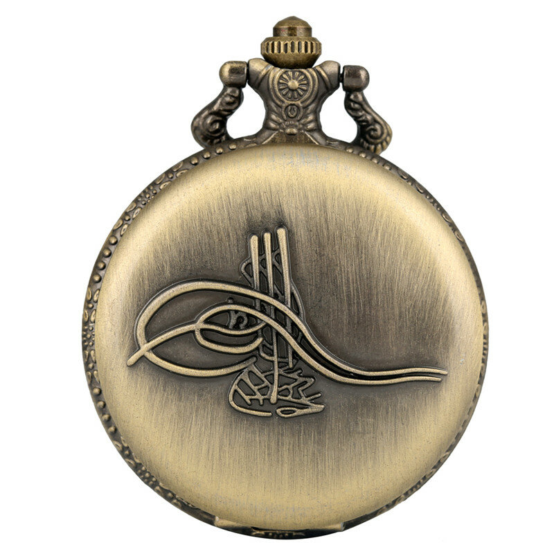 Antigo esculpido instrumento musical design bronze relógio de bolso de quartzo para homens mulher completa caçador relógio com colar de corrente lembrança