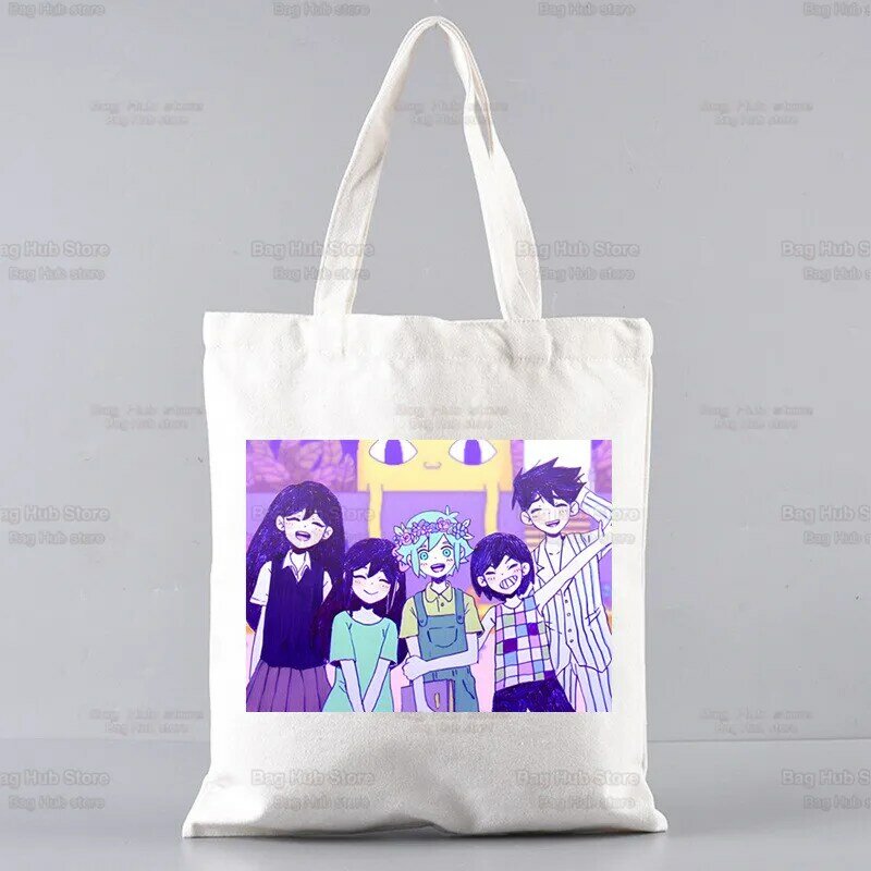Omori jogo anime engraçado unisex bolsas personalizado lona tote saco de impressão uso diário reutilizável viagem casual sacola de compras