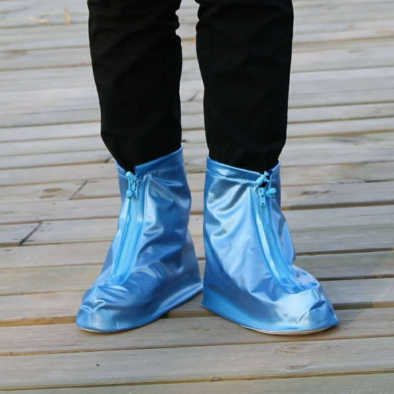 ถุงหุ้มรองเท้าซิลิโคนกันน้ำสำหรับชายและหญิงใช้ซ้ำได้มีซิปใสกันฝนกันเปื้อนกลางแจ้ง