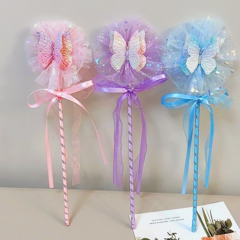 귀여운 소녀 나비 화려한 요정 지팡이, 귀여운 어린이 파티 원피스, 공연 코스프레 소품 지팡이, 생일 선물
