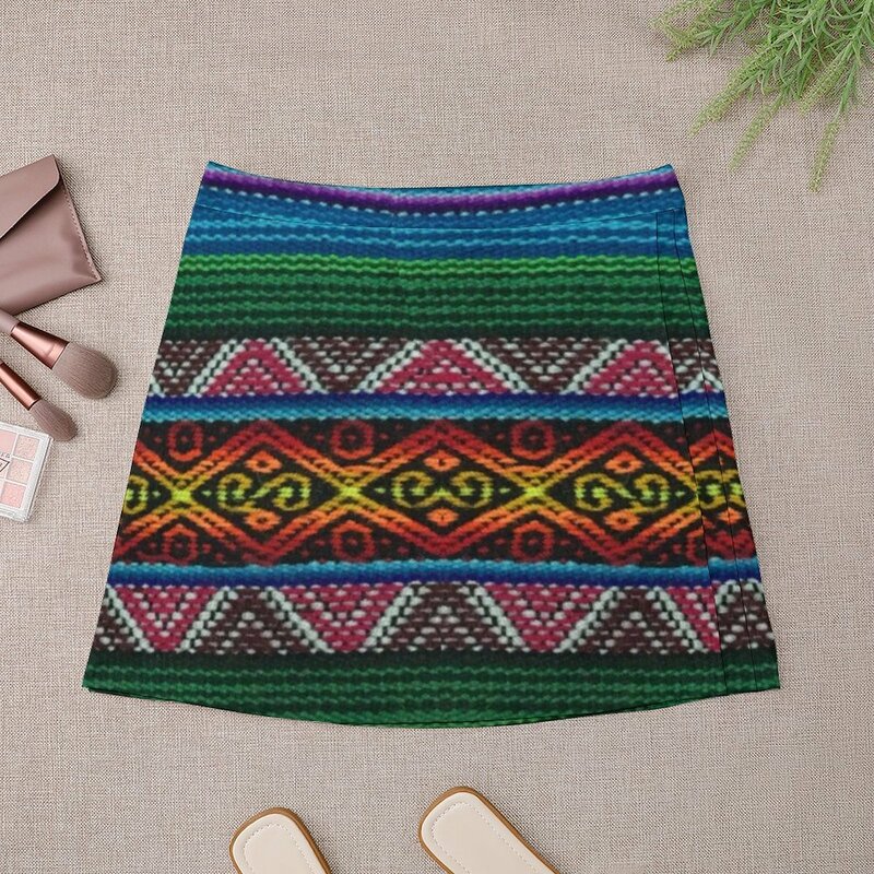 Mini jupe en denim à motif textile péruvien pour femmes, vêtements pour femmes, 600