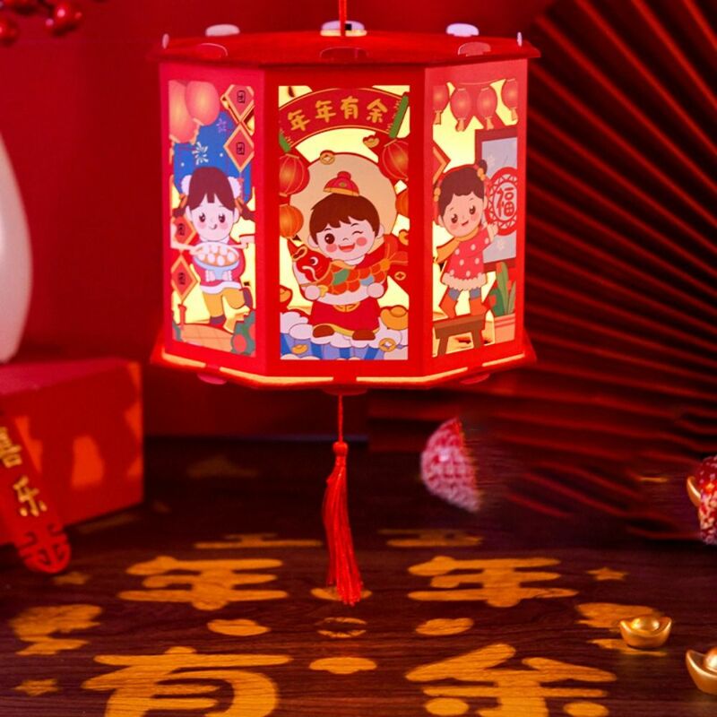Portátil luminosa Primavera Festival lanternas, bênção artesanal, DIY lâmpada de projeção 3D, pendurado dragão ano papel lanterna, crianças