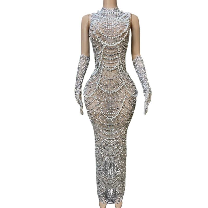 Yinhe-vestido de casamento longo sexy vintage para mulheres, pérolas sem mangas, vestidos de noiva africanos, vestidos de noiva brancos com luvas, 2024