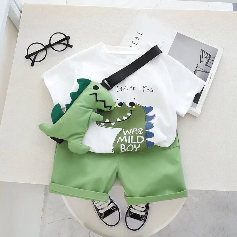 Summer Casual Newborn Baby Boys Toddler Big Dinosaure Short Sleeve Tops Pants 2Pcs/set Cotton Kids Outfits Clothing Kids Outfits