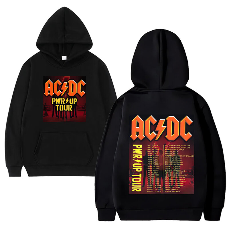 Acdc Rock Tour 2024 Dubbele Kanten Hoodie Mannen Hiphop Oversized Casual Mode Sweatshirts Unisex Vintage Fleece Pullovers