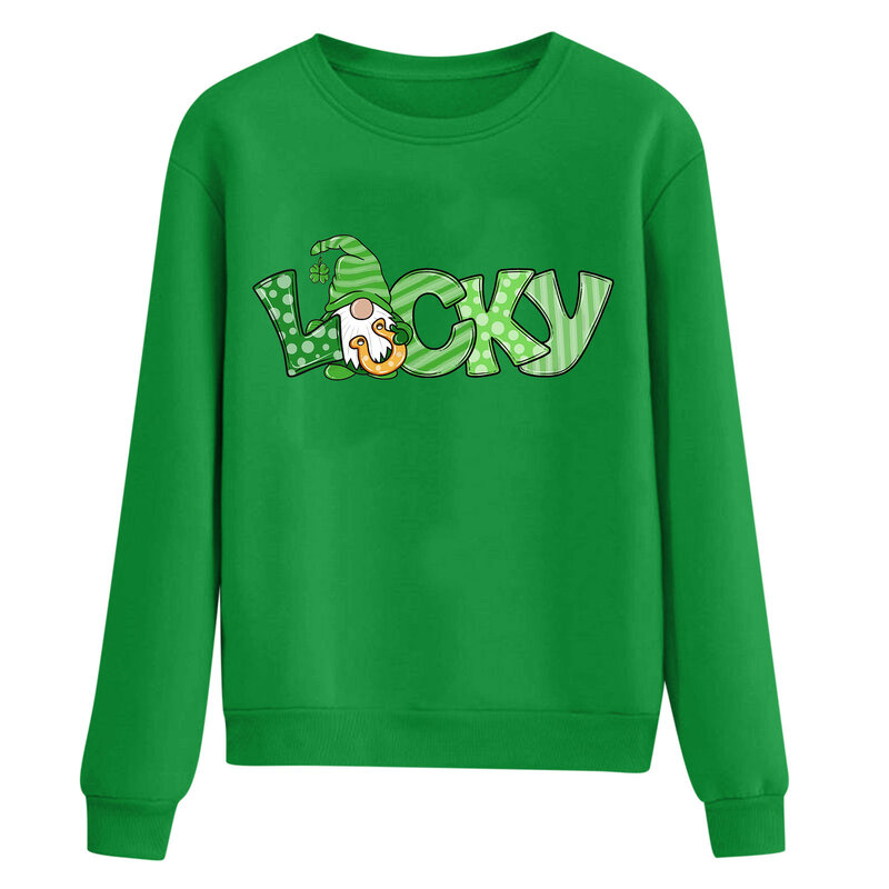 Dames Saint Patrick 'S Day Print Hoodies Schattige Ronde Hals Lange Mouw Pullover Blouse Losse Comfortabele Dames Sweatshirt