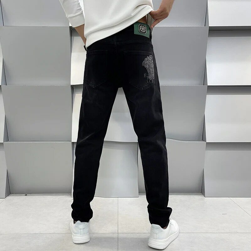 جينز رجالي أسود مستقيم فضفاض راق ، كاجوال متعدد الاستخدامات ، أزياء الربيع والصيف ، جديد ، أزياء عصرية