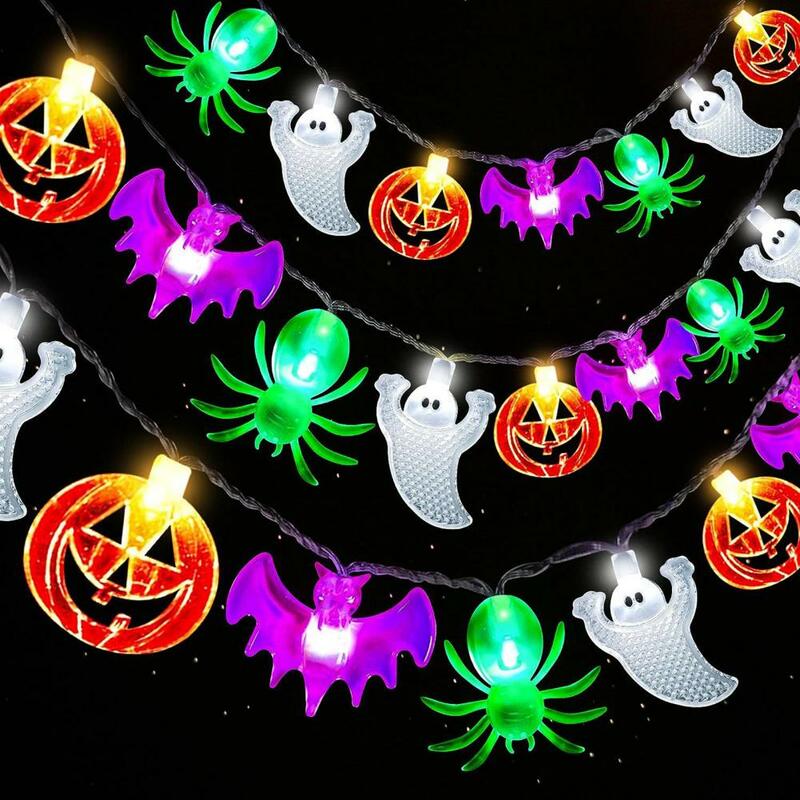 Pumpkin String Light Halloween Light Spooky Halloween String Lights Remote Control Waterproof 8 Modes Battery Operated Bat