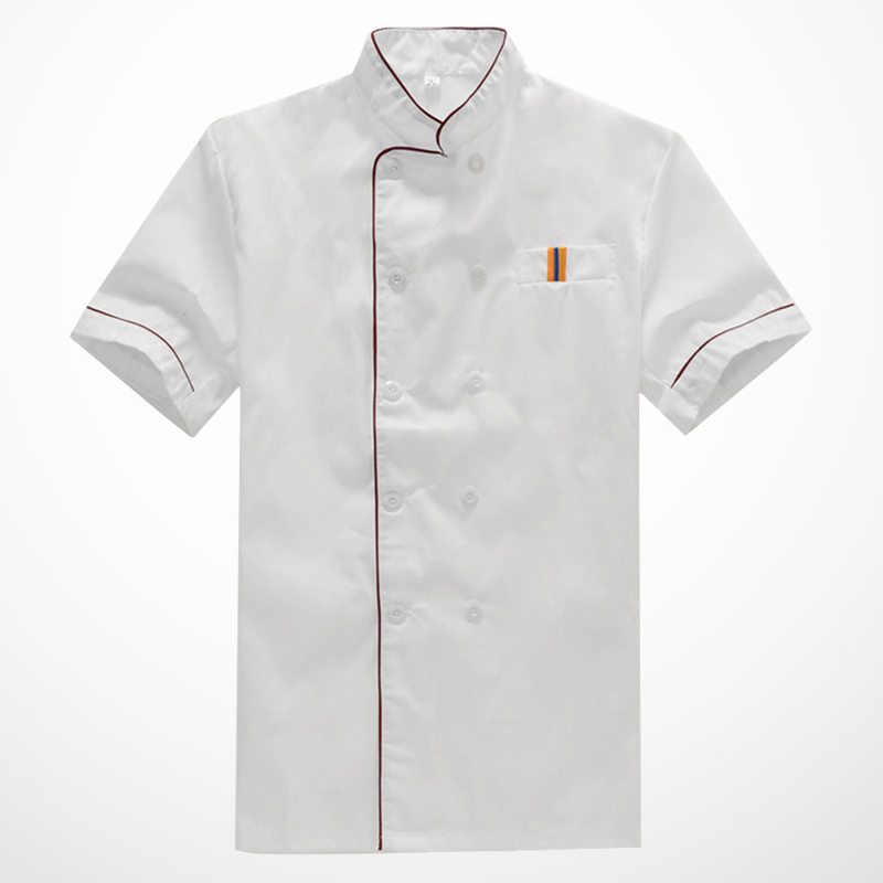 Unisex White manga curta Chef Coat, Uniforme Chef, Serviço, Camisa de Catering, Pano para Restaurante, Hotel, Padaria, Tamanho, Fogão
