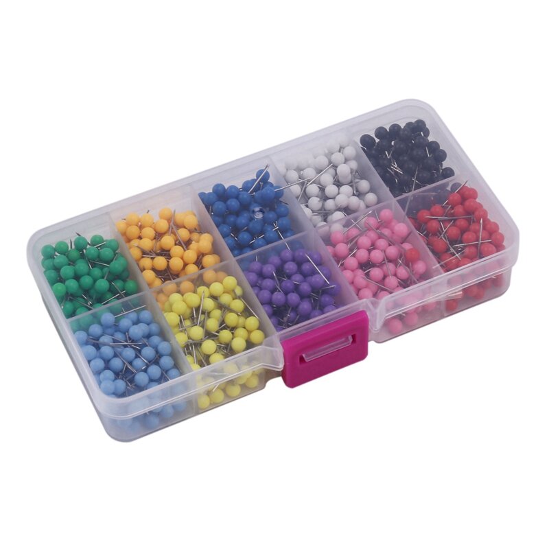 2000 Pcs Map Tacks Push Pins Plastic Head With Steel Point Cork,Board Safety Colored Thumbtack Office School Supply