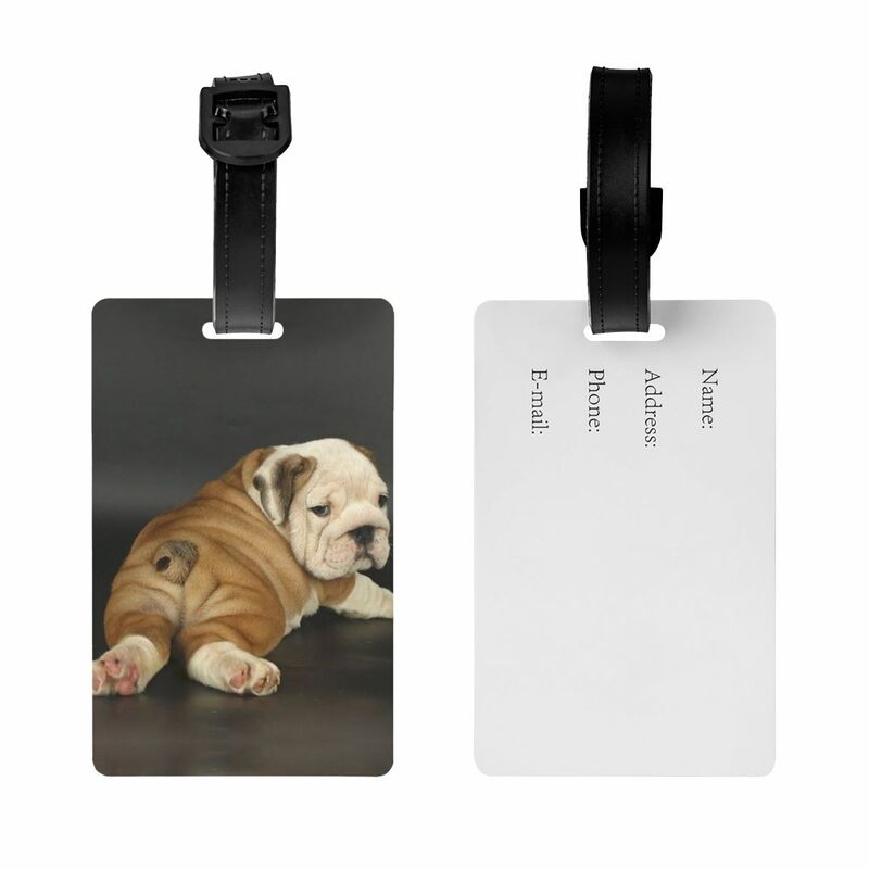 Cute English Bulldog Luggage Tag for Travel Suitcase British Pet Dog Lover Privacy Cover ID Label