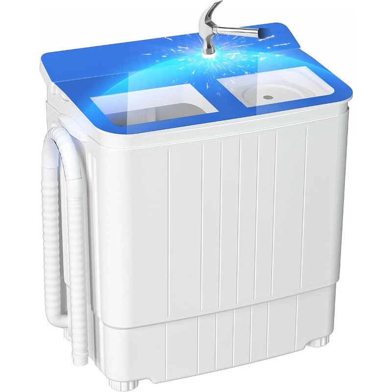 Waher e asciugatrice, Mini lavatrice piccola da 14.5 libbre combinata con centrifuga, lavanderia compatta a doppia vasca