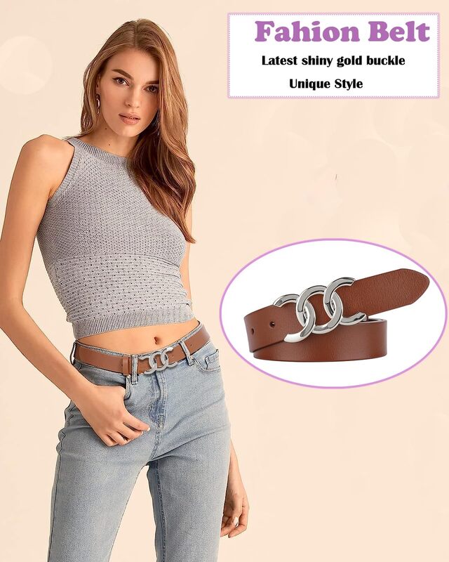 New Luxury Women's Belt Gold/Silver Buckle Belts Black Genuine Leather Belt Fashion Dress Pants Jeans Belts for Women