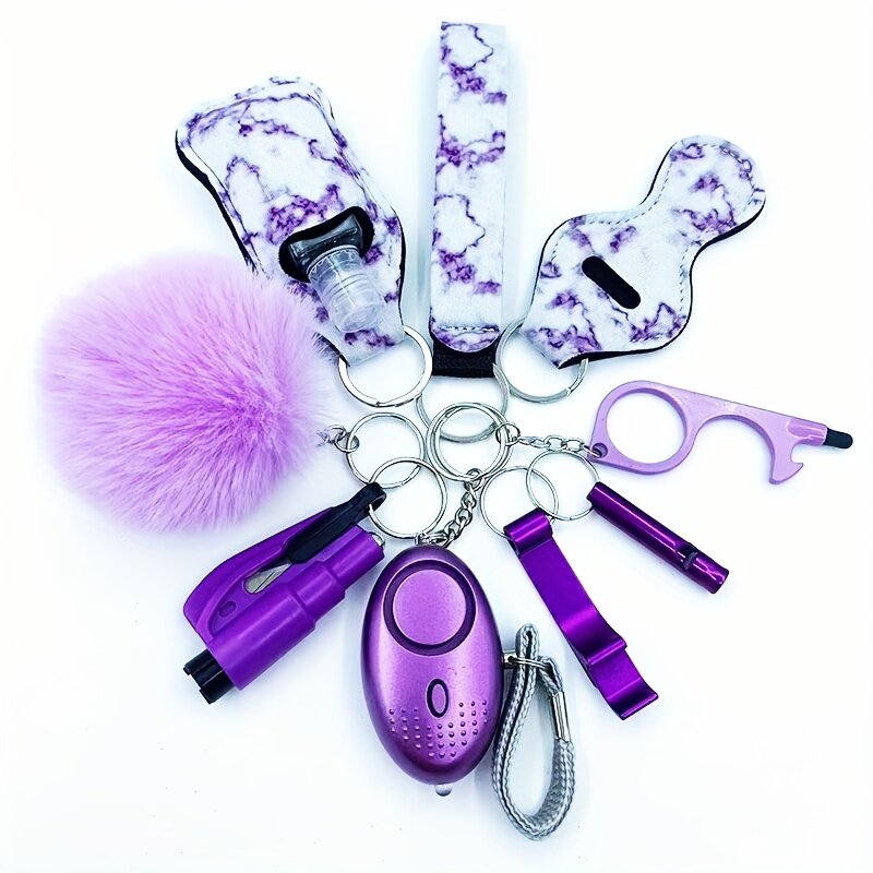 Gantungan kunci keselamatan pribadi Alarm Set lengkap untuk wanita, Set gantungan kunci keselamatan dengan alat aksesori gantungan kunci pelindung diri