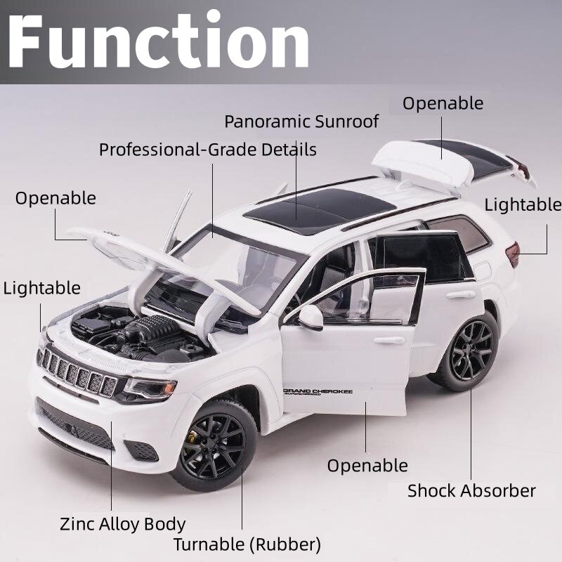 Jeep Grand Cherokee Diecast Modelo de Brinquedo Miniatura Falcão JACKIEKIM, SUV Car, Coleção de Som e Luz, Presente para Menino, 1:32