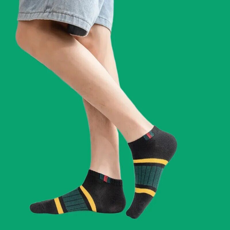 Мужские повседневные носки-лодочки высокого качества, 5 пар, простые поглощающие пот дышащие вертикальные параллельные носки с полосами, носки-трубы