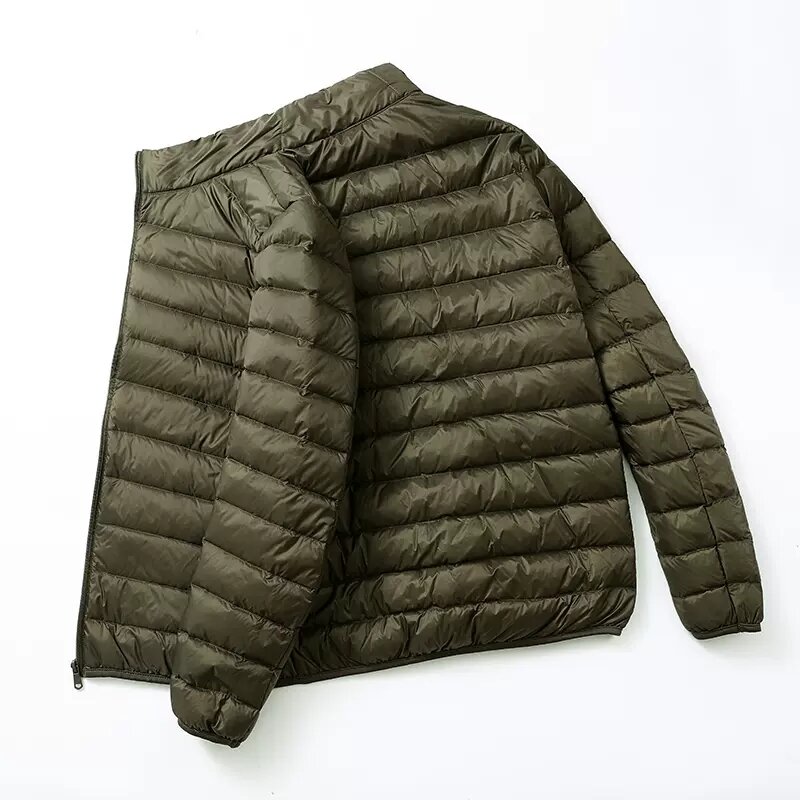 Casaco leve ultra leve para baixo masculino para todas as temporadas, resistente à água e ao vento, casaco respirável, capuz de tamanho grande