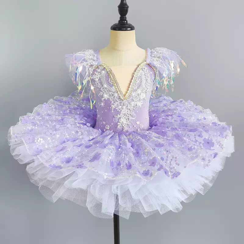 Pink Kids Ballroom Clothing Sequined Flower Tutus Ballet Dress For Girl Modern Dance Tutu Dress Girls Ballet Princess Dress