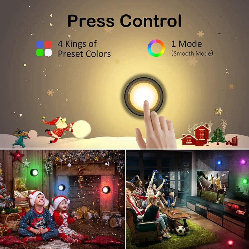 16 Colors RGB LED Puck Lights With Remote Under Cabinet Lights Wireless Battery Operated Puck Lights For Closet,Bedroom