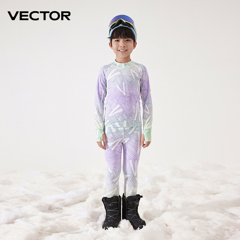 VECTOR-Sous-vêtements thermiques en microcarence ultra doux pour enfants, ensemble de couches de base à séchage rapide, caleçons longs, vêtements d'hiver souriants