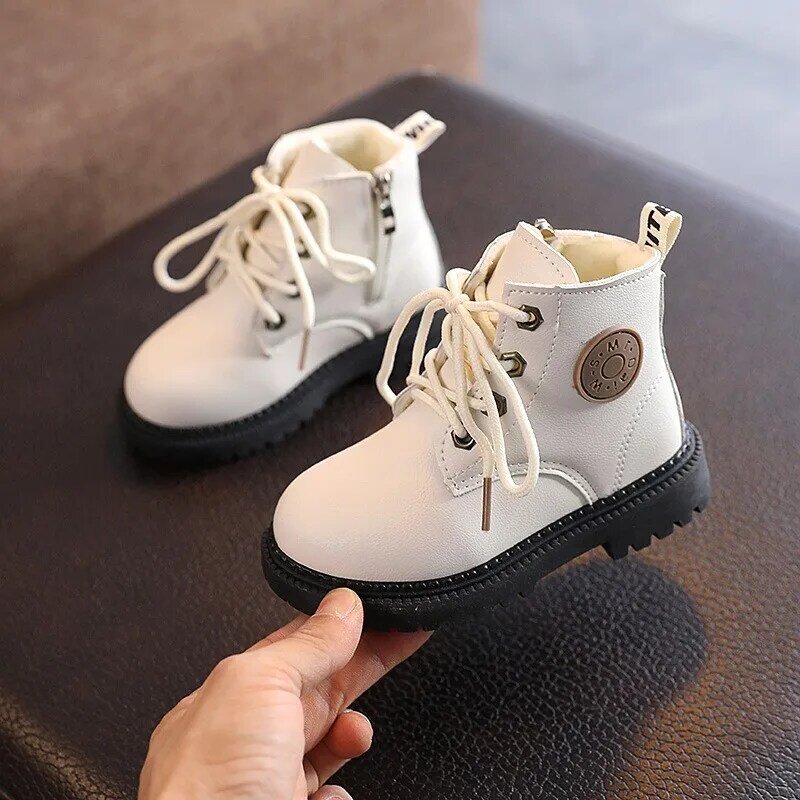 Zapatos de invierno para niñas, botas cómodas para bebés y niños pequeños, botines de piel sintética a la moda, zapatos de nieve impermeables y cálidos