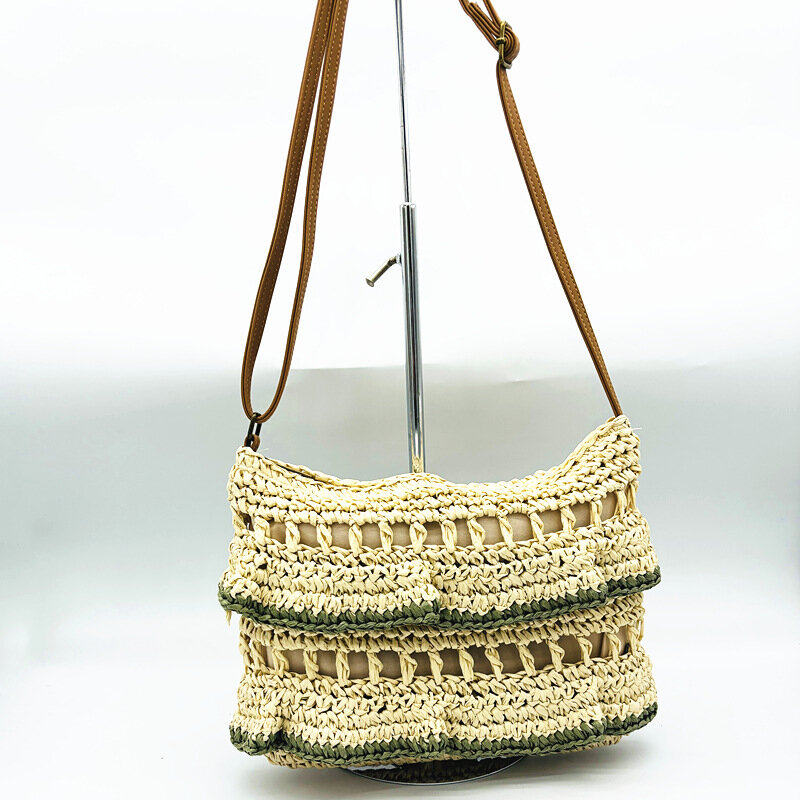 Musim panas lipatan tas pantai untuk wanita tas bahu anyaman berongga tali kertas tas selempang jerami perjalanan tas tangan rotan Tote
