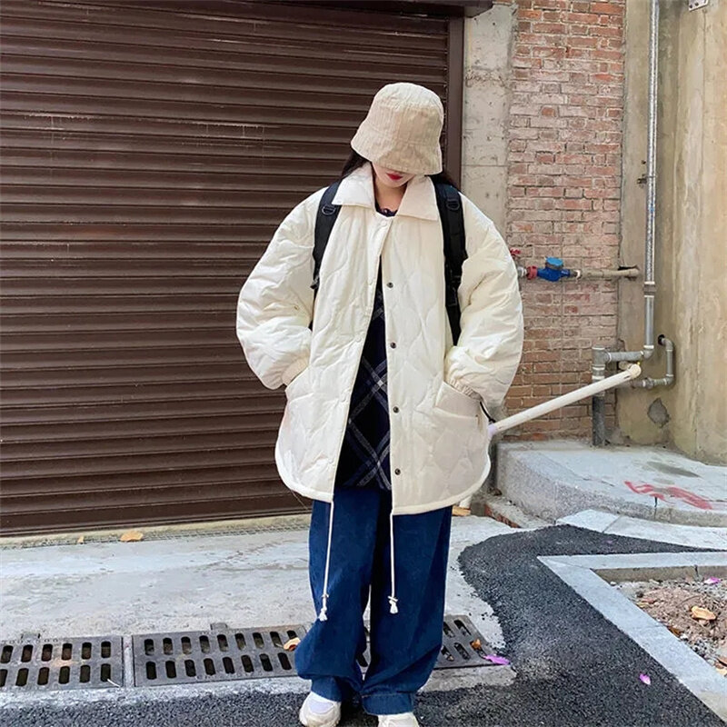 Lingge-abrigo de algodón de longitud media para mujer, prenda holgada de estilo Vintage, versión coreana, a la moda, para invierno