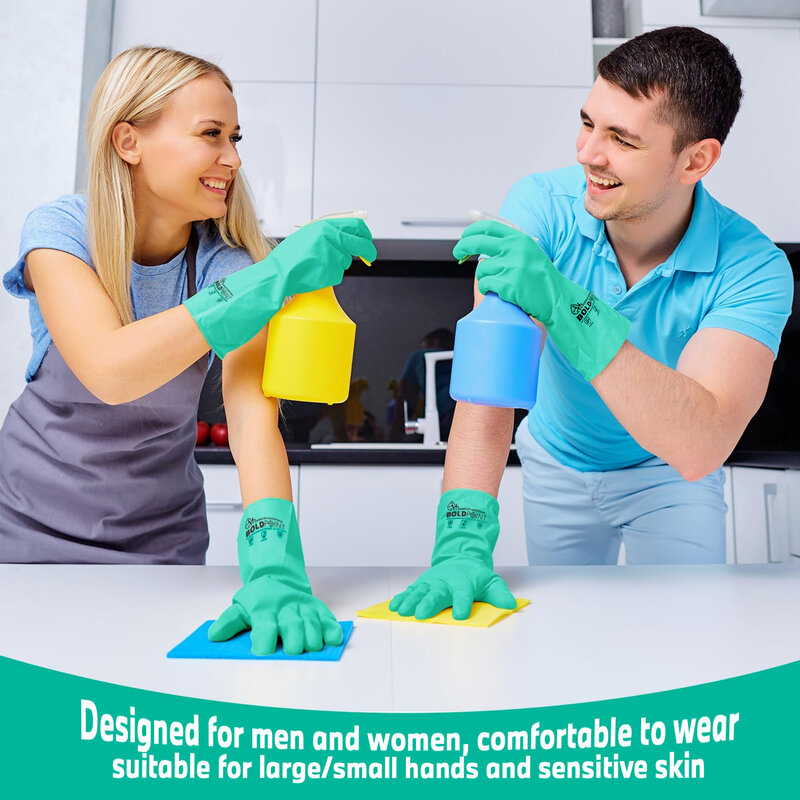 2 Pairs Reusable Nitrile Gloves - Extra Thick, Long Sleeve, for Dishwashing, Gardening, Pet Care, Chemical & Latex Free